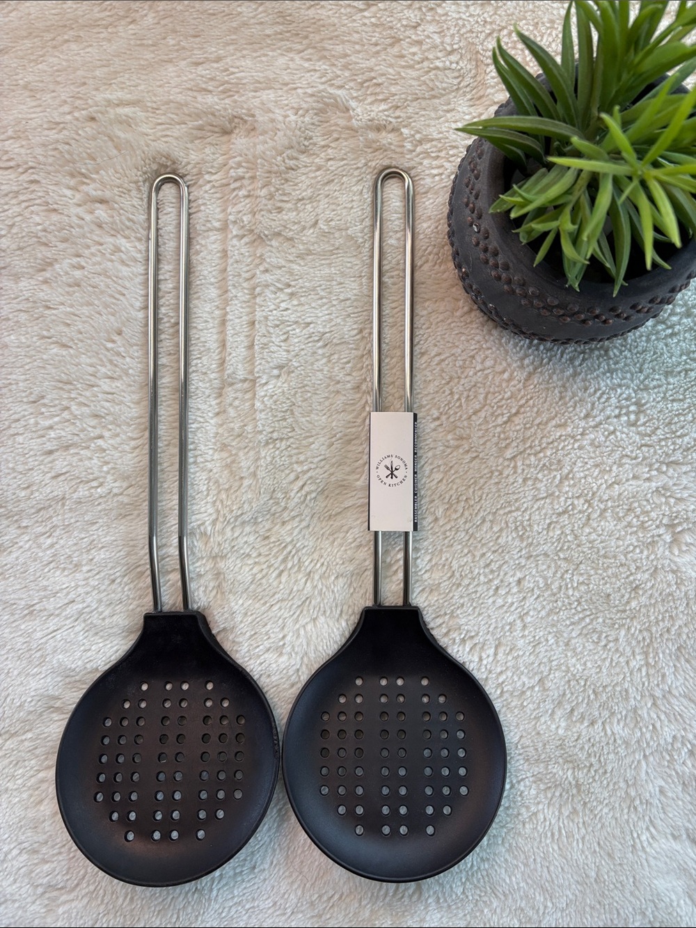 Williams Sonoma Black Nylon Slotted Spoons with Stainless Handles (Set of 2)
